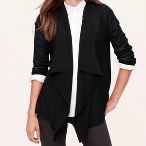 Ann Taylor Loft black wool blend waterfall open cardigan sweater lightweight M